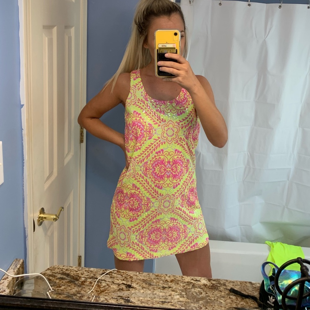 Pink and Yellow Sequin Dress